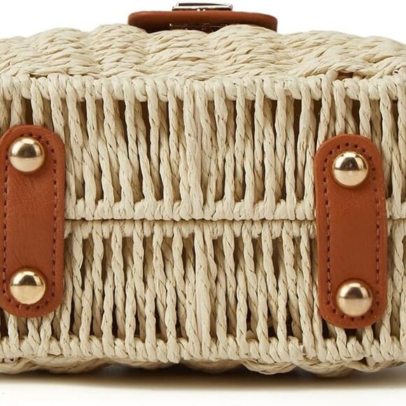 Elegant Dumpling Straw Beach Bag for Women - Durable Rattan Crossbody Purse - Picture 4 of 7